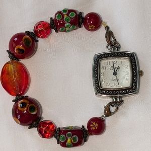 SWAP Watch w/ Red Beaded Bracelet Band Beehive WF-11 Water Resistant Japan Move